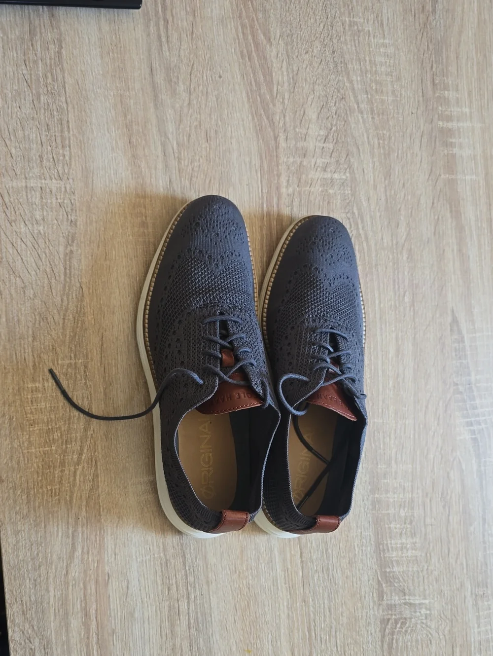 Cole Haan Men's Dark Brown Knit Wingtip Derbys with White Sole